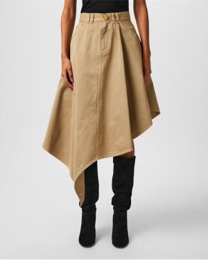 BALMAIN Asymmetrical Pleated Midi Skirt - Beige