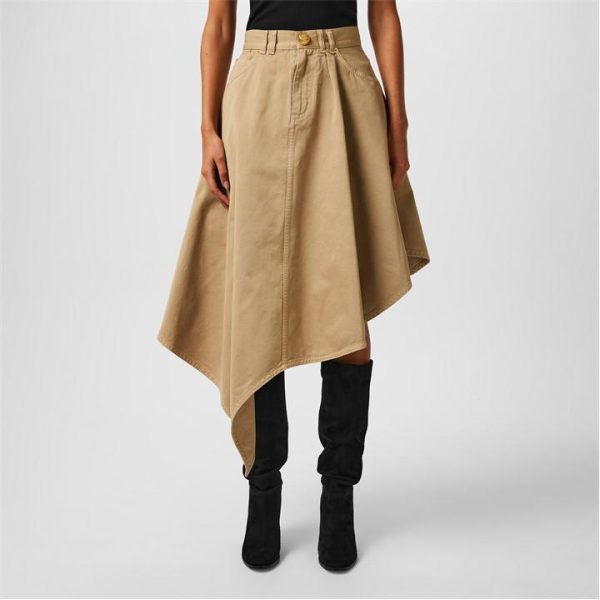 BALMAIN Asymmetrical Pleated Midi Skirt - Beige