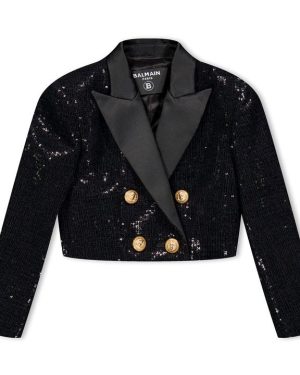 BALMAIN Cropped Sequins Blazer Infants - Black