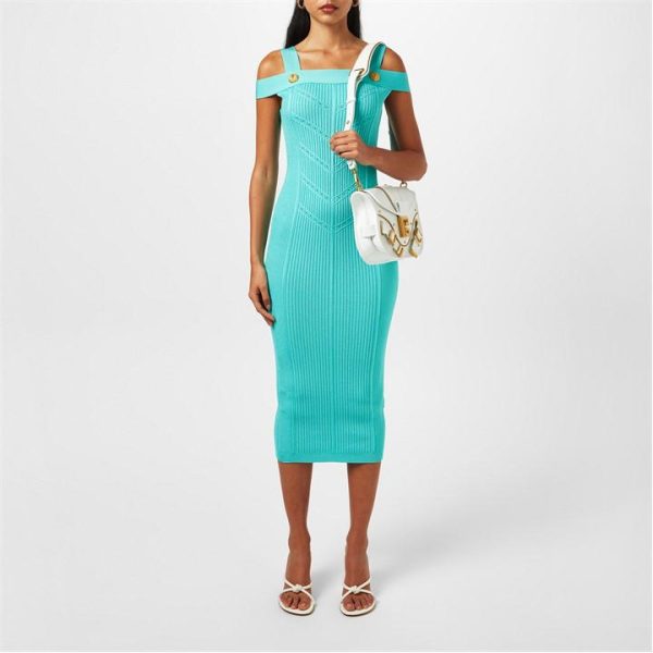 BALMAIN Double Strap Knitted Dress - Blue