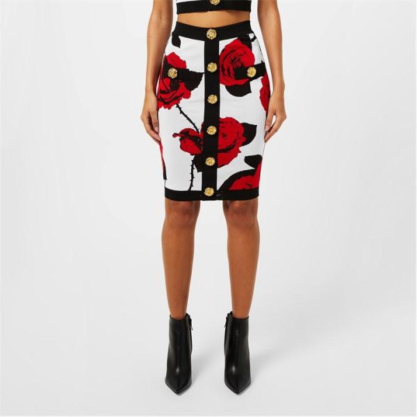 BALMAIN Floral Jacquard Midi Skirt - White