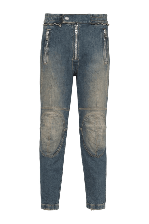BALMAIN KNEE-PADS RIDER JEANS Size: 34, colour: BLUE