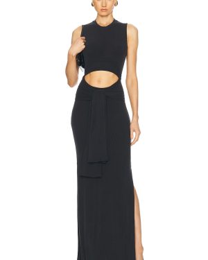 BALMAIN Knotted Cut Out Split Long Dress in Noir - Black. Size L (also in M, XS).