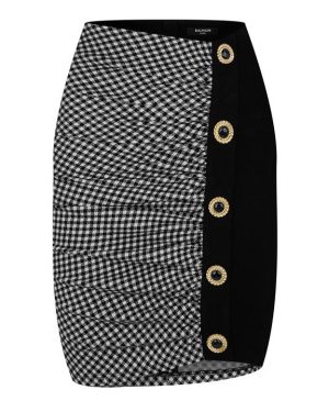 BALMAIN Ruched Crosshatch Midi Skirt - Black