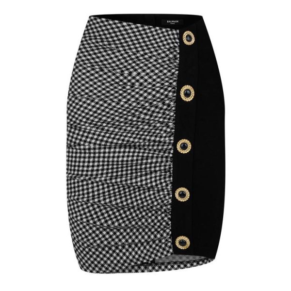 BALMAIN Ruched Crosshatch Midi Skirt - Black