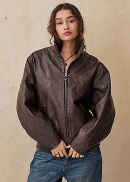 BDG Frances Faux Leather Bomber Jacket - Dark Brown XL at Urban Outfitters