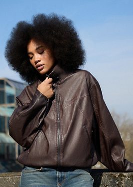 BDG Frances Faux Leather Unwadded Bomber Jacket - Brown 2XS at Urban Outfitters