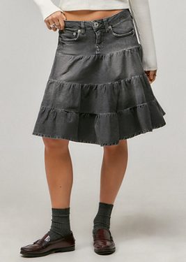 BDG Sienna Prairie Midi Skirt - Black XS at Urban Outfitters