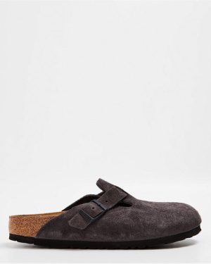 BIRKENSTOCK Boston Suede Flat Sandals - Grey