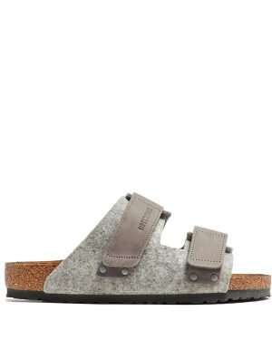 BIRKENSTOCK UJI LEATHER & TEXTILE SANDALS Size: 44, colour: GREY