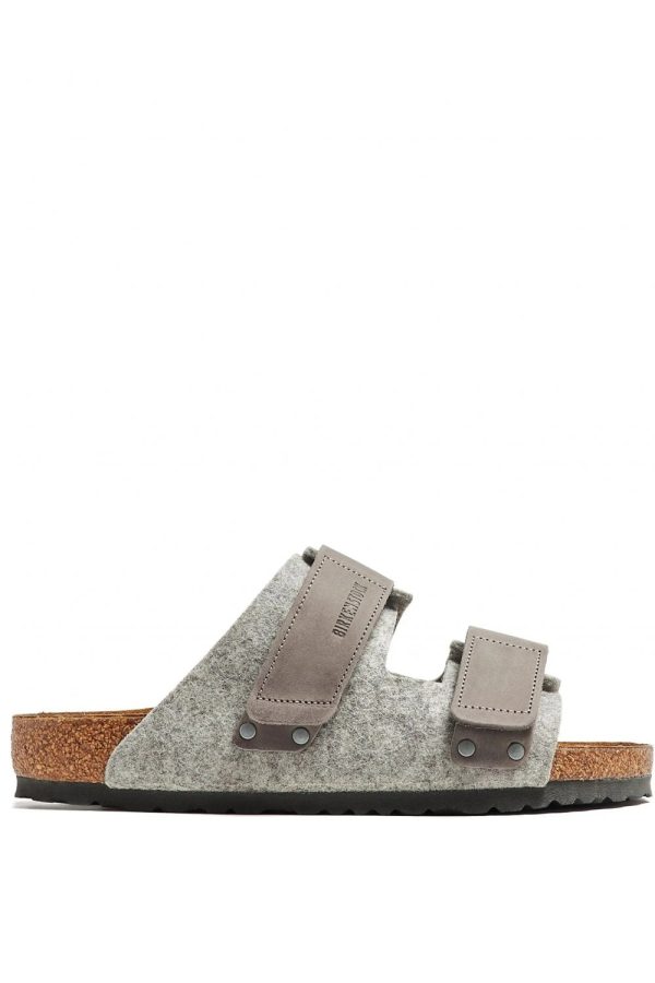 BIRKENSTOCK UJI LEATHER & TEXTILE SANDALS Size: 44, colour: GREY