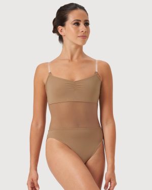 BLOCH Ladies Cordelia Mesh Panel Bodysuit, Tan