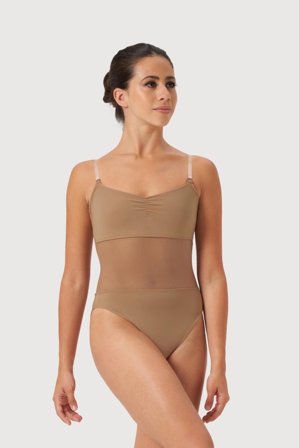 BLOCH Ladies Cordelia Mesh Panel Bodysuit, Tan