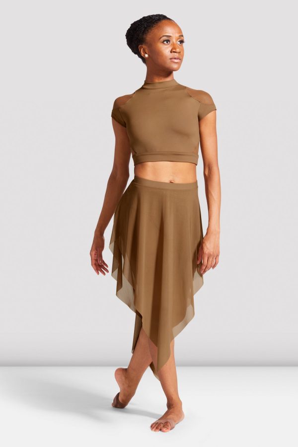 BLOCH Ladies Hanae Cap Sleeve Crop Top, Almond