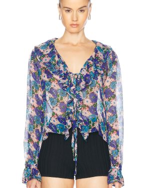 BODE Daisy Blouse in Blue Multi - Blue. Size L (also in M, S, XS).