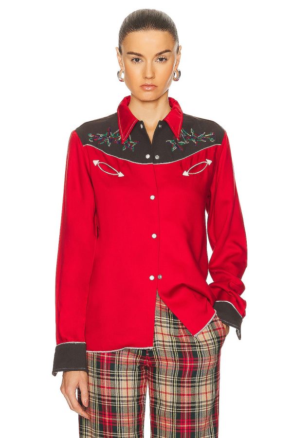 BODE Jumper Western Shirt in Red - Red. Size 6 (also in 8).