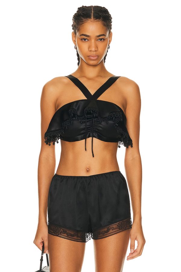 BODE Ruffle Bra Top in Black - Black. Size L (also in M).