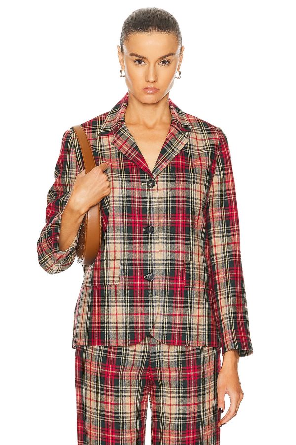 BODE Truto Plaid Suit Jacket in Red - Red. Size 2 (also in 4, 6, 8).