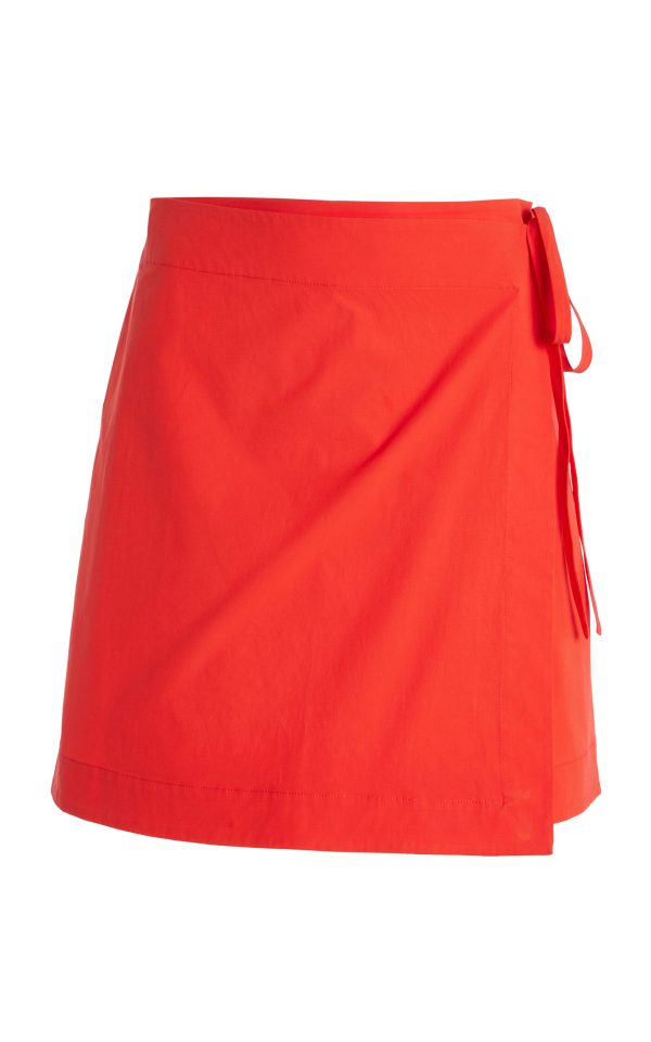 BONDI BORN - Avila Wrap Cotton Mini Skirt - Red - XS - Moda Operandi