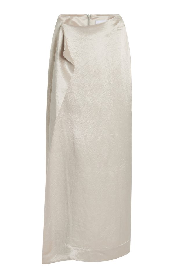 BONDI BORN - Kobe Wrapped Satin Maxi Skirt - Silver - XS - Moda Operandi