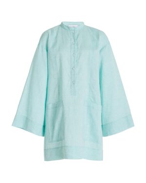 BONDI BORN - Leiden Organic Linen Tunic Mini Dress - Green - XS - Moda Operandi