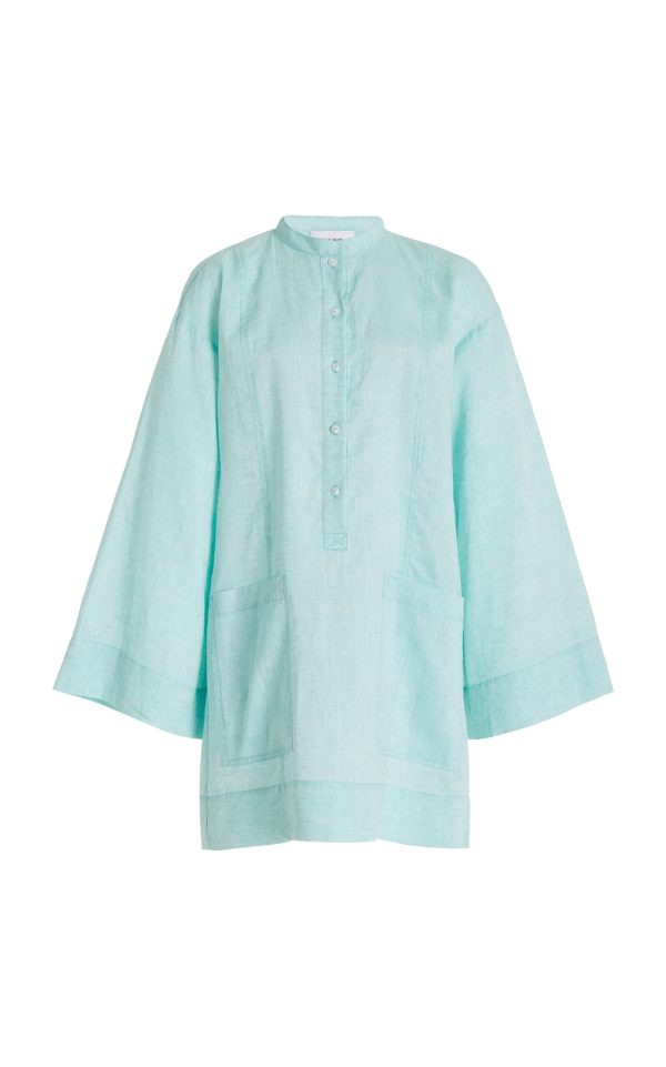 BONDI BORN - Leiden Organic Linen Tunic Mini Dress - Green - XS - Moda Operandi