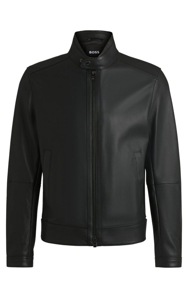 BOSS H MANSELL 3 LEATHER JACKET Size: 50, colour: BLACK