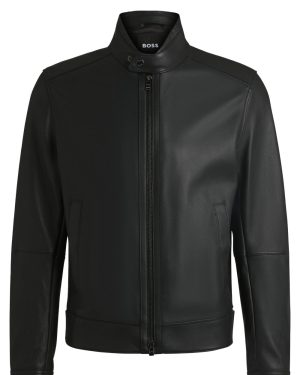 BOSS H MANSELL 3 LEATHER JACKET Size: 50, colour: BLACK