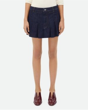 BOTTEGA VENETA Pleated Denim Mini Skirt - Blue