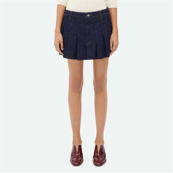 BOTTEGA VENETA Pleated Denim Mini Skirt - Blue