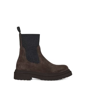 BRUNELLO CUCINELLI | Brown suede embroidered ankle boots | Women | 36