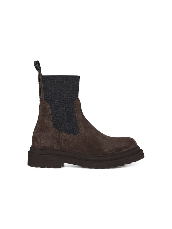 BRUNELLO CUCINELLI | Brown suede embroidered ankle boots | Women | 36