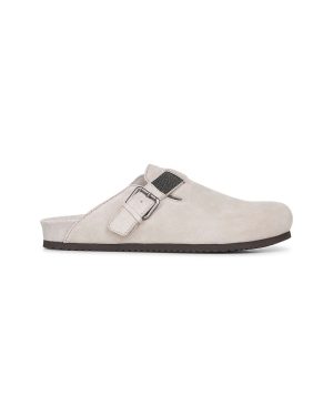 BRUNELLO CUCINELLI | Grey suede monili clogs | Women | 37