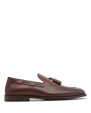 BRUNELLO CUCINELLI TASSEL LEATHER LOAFERS Size: 45, colour: BROWN