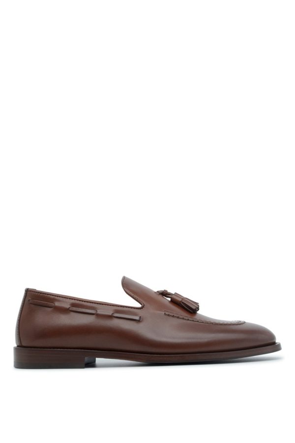 BRUNELLO CUCINELLI TASSEL LEATHER LOAFERS Size: 45, colour: BROWN