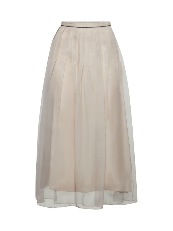 BRUNELLO CUCINELLI | White Pleated Midi Shiny Waistband skirt | Women | 44