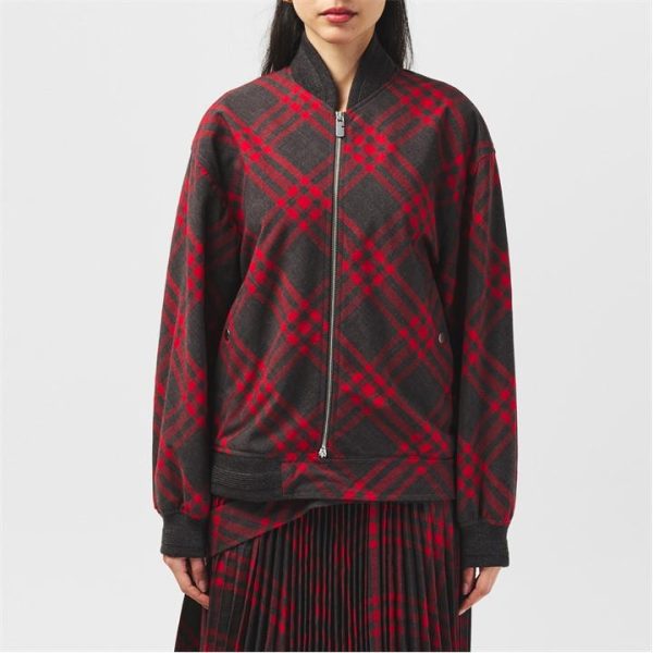 BURBERRY Check Bomber Jacket - Red