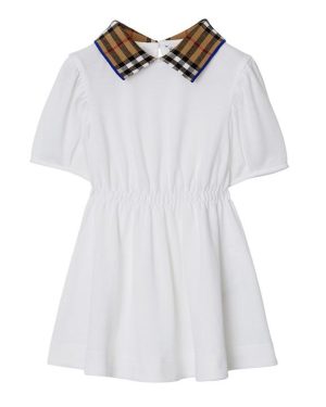 BURBERRY Check Collar Cotton Polo Shirt Dress Babies - White