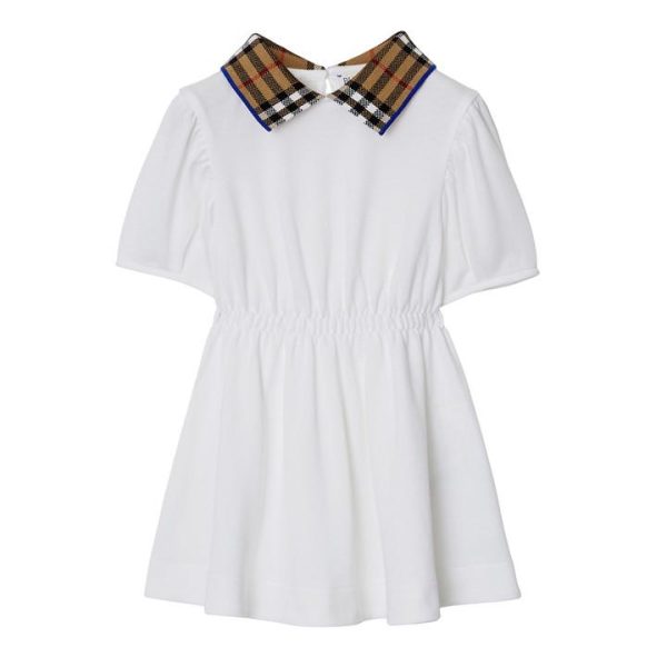 BURBERRY Check Collar Cotton Polo Shirt Dress Babies - White
