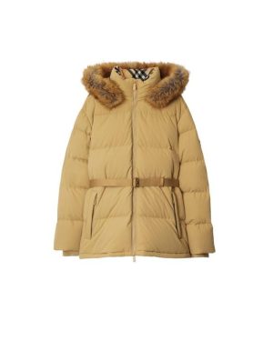 BURBERRY Short Nylon Puffer Coat - Beige