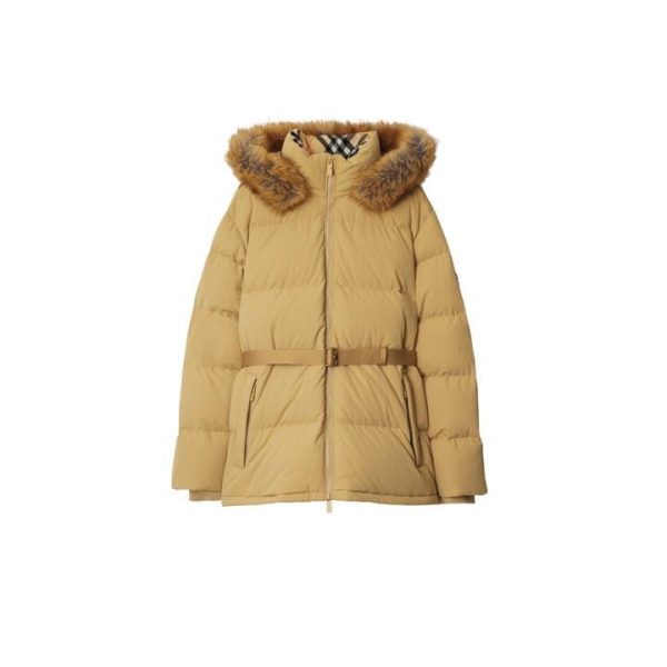 BURBERRY Short Nylon Puffer Coat - Beige