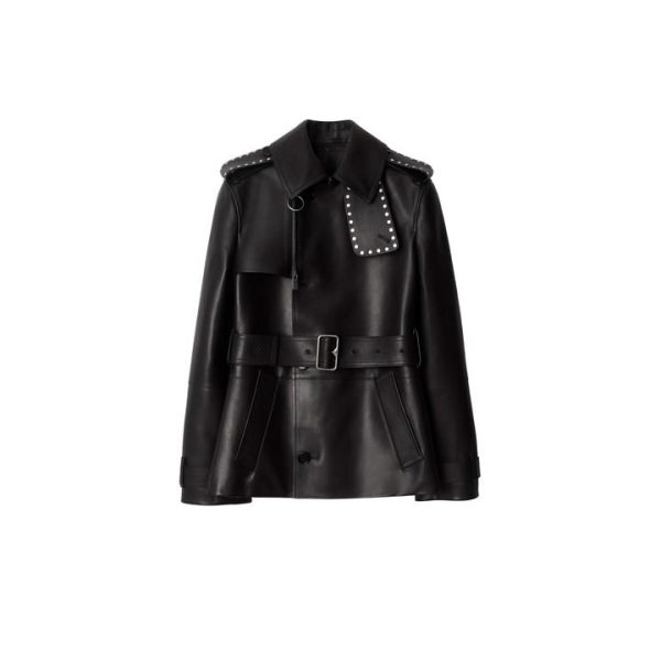 BURBERRY Studded Leather Trench Jacket - Black