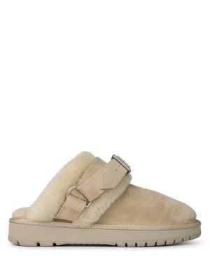 BURBERRY Suede And Shearling Chubby Mules - Beige