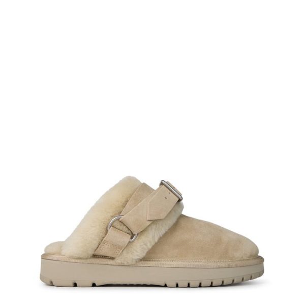 BURBERRY Suede And Shearling Chubby Mules - Beige