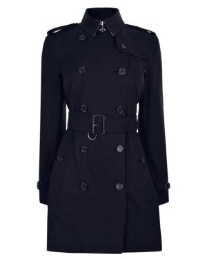 BURBERRY Women'S Check Cotton Mid-Length Kensington Trench Coat - Black