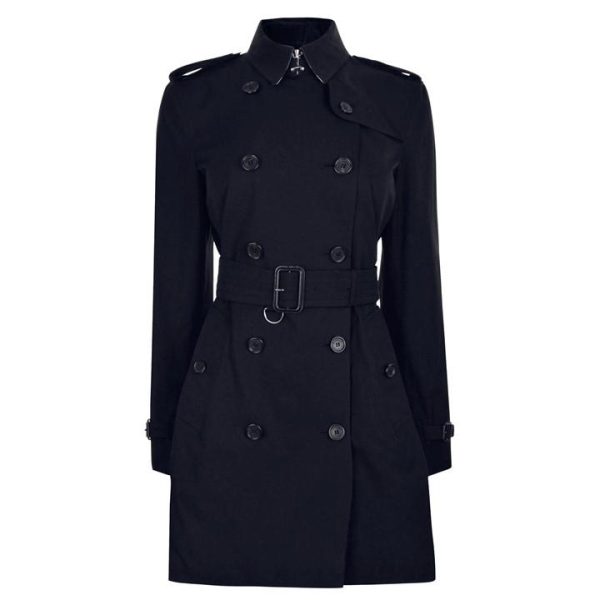 BURBERRY Women'S Check Cotton Mid-Length Kensington Trench Coat - Black