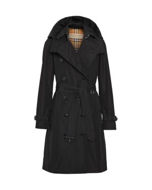 BURBERRY Women'S Check Kensington Trench Coat - Black