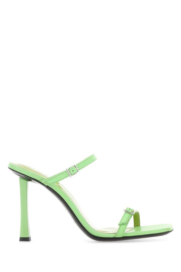 BY FAR Light Green Leather Flick Mules