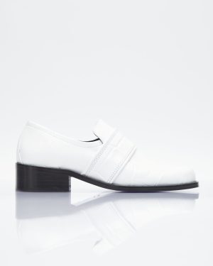 BY FAR Maxi Croco Embossed Leather Loafers - Woman Loafers White Eu - 40
