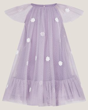 Baby Ciara Floral Tulle Swing Dress Purple